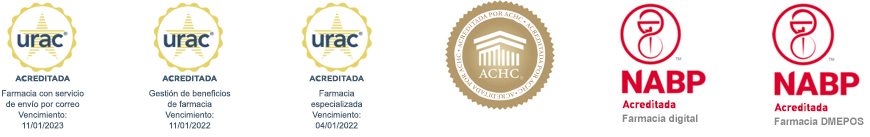 3 sellos de acreditación URAC, 1 sellos de acreditación ACHC y 2 sellos de acreditación NABP para Humana Pharmacy